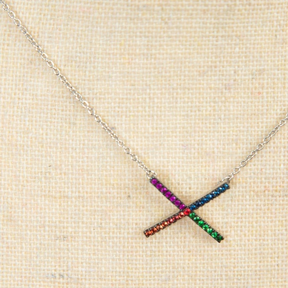 Rarities Carol Brodie Multigem X pendant sterling necklace multi color gemestone - Picture 5 of 9